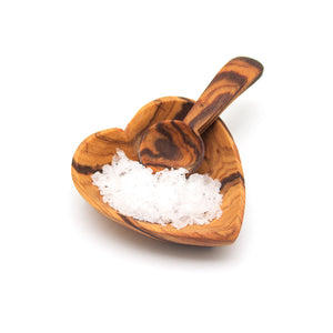 Olive wood heart shaped salt and spice dish